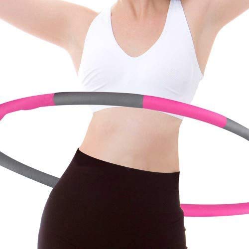 GadgetZone® 1.2KG Exercise Hula Hoop Padded Fitness Equipment Home Gym Workout Weighted Hoop 8 Parts Portable Compact Pink/Grey