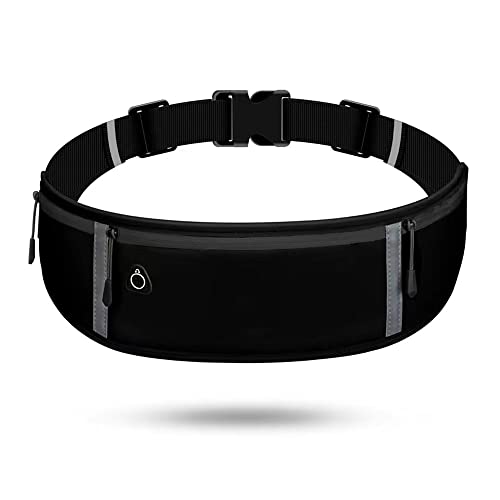 LocoJoy Best Comfortable More Soft Adjustable Running Belt with Reflective Strip That Fit All Phone and All Waist Sizes for Running, Workouts, Outdoor Sports,Training Money Belt & More, Pure Black