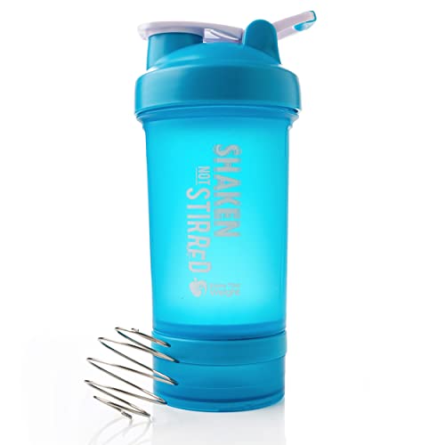Shake That Weight 450ml Protein Shaker - Blue - With Storage Attachment For Protein and Diet Shake Powder, Wire Ball Mixer, Bag Attachment Loop