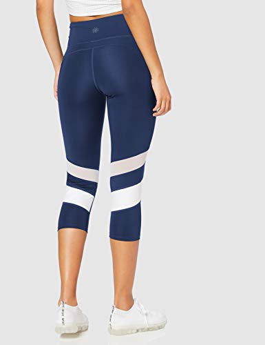 Amazon Brand - AURIQUE Women's Capri Panelled Sports Leggings, Blue (Navy/White), 10, Label:S