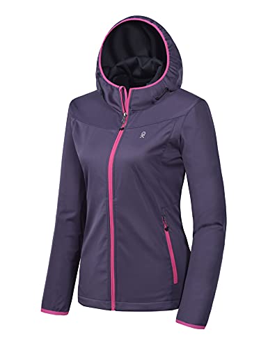 Little Donkey Andy Women's Lightweight Hooded Softshell Jacket for Running Travel Hiking, Windproof, Water Repellent Purple Size M