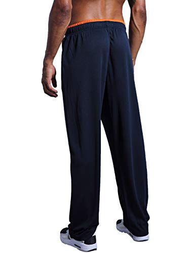 LUWELL PRO Men's Jogging Bottoms with Pockets Quick Dry Gym Trousers Elasticated Waist Jogger Open Hem Tracksuit Athletic Pants for Workout, Nave Blue With Zipper Pocket, M