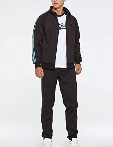 AOTORR Mens Tracksuit Sets Bottoms Full Zip Joggers Gym Suit Jacket and Trousers Black X-Large