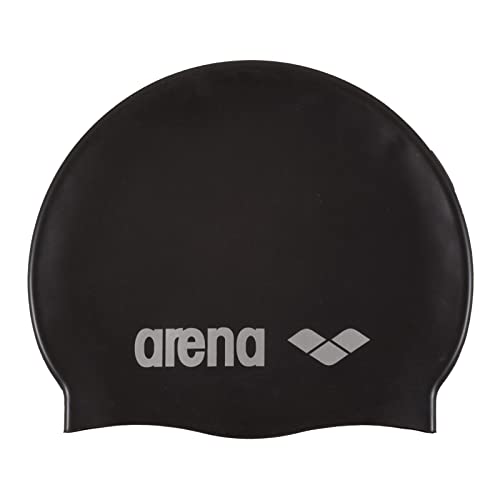 arena unisex swim cap classic silicone (reinforced edge, less slipping of the cap, soft), black-silver (55), one size