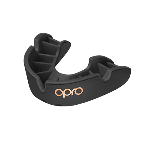 New OPRO Bronze Level Adult and Youth Sports Mouthguard with Case and Fitting Device, Gum Shield for Hockey, Lacrosse, Rugby, MMA, Boxing and Other Contact and Combat Sports (Black, Adult)