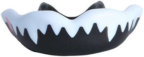 Senshi Japan Black/White PIRANHA Mouth Guard/Gum Shield - For MMA, Boxing, Rugby, Muay Thai, Hockey, Judo, Karate, Martial Arts and Contact sports - With Case - Teeth, Mouth & Gum Protection