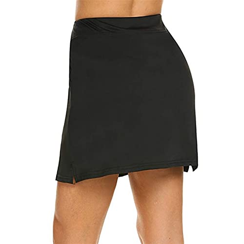 Women Active Skirts Female Running Tennis Skirt Elastic Ladies Workout Sports Short Skirts Comfortable (Color : BK, Size : L.)