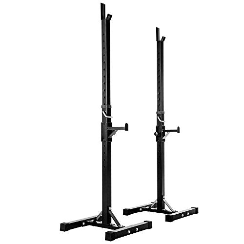 TecTake 2pc adjustable weight rack gym squat barbell bar power stand | 12x height adjustable | max. 100kg | black