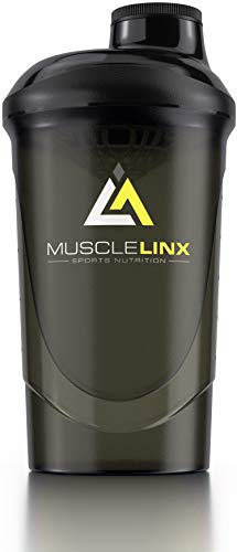 Musclelinx Sports Nutrition Protein shaker screw top 100% LEAK PROOF drinks bottle 600ml to 800ml by Musc (black/grey)