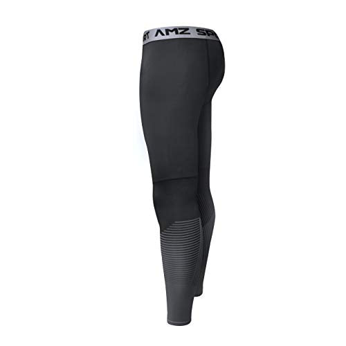 AMZSPORT Mens Sports Compression Tights Quick-Dry Baselayer Leggings Pro Training Pants BLACK M