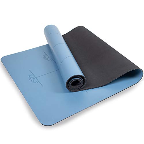 Myga RY1182 Large Alignment Yoga Mat with Body Alignment Lines, Eco-friendly Non Slip Yoga Mat, High Density TPE Padding, 205 x 70cm, 6mm Thickness, Blue