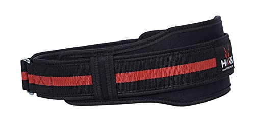 HMH Sports Weight Lifting Belt Pro Quality Padded Double Belt with Neoprene 5.5” Lumbar Back Support Gym Belt Fitness, Training & Bodybuilding Workout Exercise Stainless Steel Hook for Powerlifting(L)
