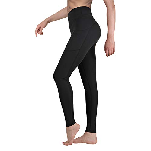 Gimdumasa Yoga Pants with Pockets, Tummy Control, Workout Running Leggings with Pockets for Women GI188 (Black, L)