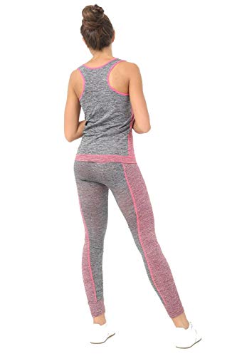 Bahob® Women’s Sportswear Set Ladies Gym Wear Track Suit Vest Top and Leggings Stretch Yoga Workout Fitness Set (Grey Pink / 1 Pack, S/M)