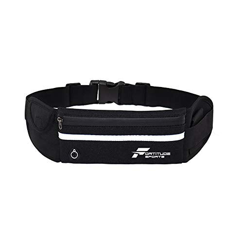 Fortitude Sports Running Belt With Phone Holder | Running Waist Pack for Phones, Headphones and Water Bottle | Waterproof Running Belt For Women and Men (Black)