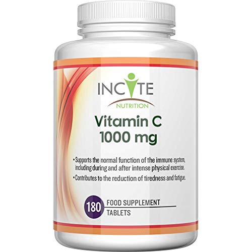 Vitamin C 1000mg | 180 Premium Tablets (6 Month’s Supply) | High Dose Quality Ascorbic Acid | Suitable for Vegetarian & Vegans| Made in The UK by Incite Nutrition®