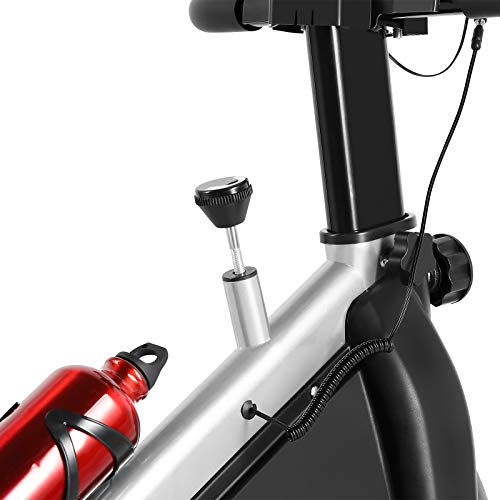 Indoor Exercise Bike Cardio Workout W/Belt Driven Flywheel Cycling Adjustable Handlebars Seat Resistance Digital Monitor Heart Rate Sensors W/Phone Holder Bottle Silver