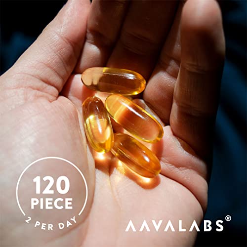 AAVALABS Omega 3 Fish Oil 2000mg per Daily dose (2 softgels) - 1000mg EPA + 500 mg DHA per dose - High Strength Omega 3 Fatty Acids Supplements - Molecularly Distilled - 120 Capsules - 60 Days Supply