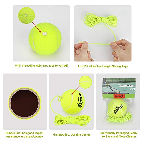 5 Pcs Tennis Balls with Rope, Luckits Practice Tennis Ball for Tennis Self-Study Durable Replacement Balls Elastic String Tennis Trainer Training Ball Tool for Adults Kids Beginner Indoor Outdoor