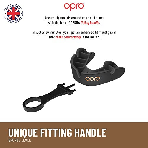 New OPRO Bronze Level Adult and Youth Sports Mouthguard with Case and Fitting Device, Gum Shield for Hockey, Lacrosse, Rugby, MMA, Boxing and Other Contact and Combat Sports (Black, Adult)