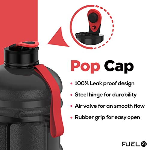 Fuel24 Jug - 2.2 Litre Water Bottle - Extra Strong Flex Material - Drop Proof, Pop or Straw Cap Options - 2.2L Large Gym Sports Bottle, BPA FREE