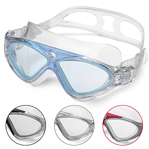 Swimming Goggles,Adult Swim Goggles Anti Fog No Leakage Clear Vision UV Protection Anti Slip Easy to Adjust Comfortable Silicone Skirt,Professional Swim Goggles for Men and Women (Blue/Clear lens)