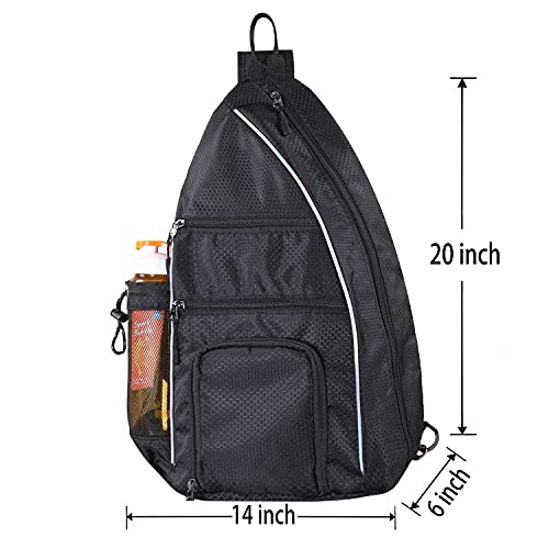 Dofilachy Pickleball Bag | Sling Bags - Reversible Crossbody Sling Backpack for Pickleball Paddle, Tennis, Pickleball Racket and Travel for Women Men (Black)