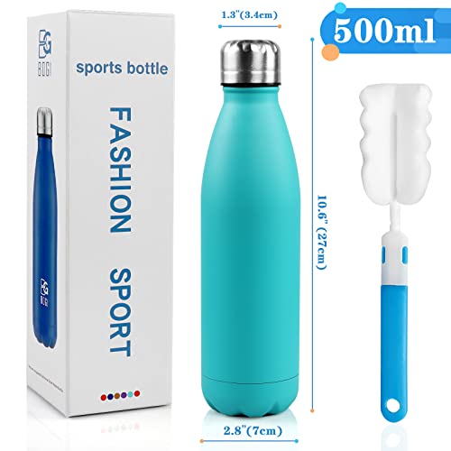 BOGI 17oz Insulated Water Bottle Double Wall Vacuum Stainless Steel Bottle Leak Proof keeps Hot and Cold Drinks for Outdoor Sports Camping Hiking Cycling, Comes with a Cleaning Brush Gift (Mint)