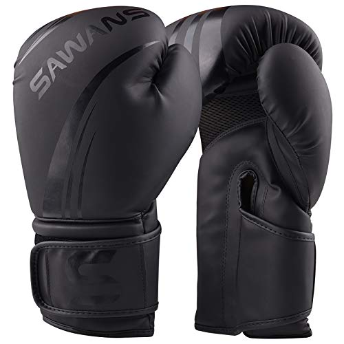 SAWANS® Leather Boxing Gloves Professional MMA Sparring Kickboxing Punch Bag Training Muay Thai Fighting (Matte Black, 10 OZ) - Gym Store | Gym Equipment | Home Gym Equipment | Gym Clothing