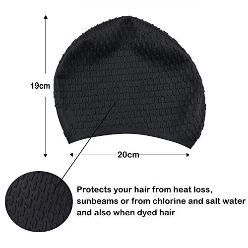 Traling Swimming Cap, Silicone Swim Hat for Men and Women Ladies Long Hair, Anti-Tear with Ergonomic Anti-Slip Bathing Cap, Keep Hair Dry (Black)