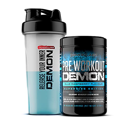 Pre Workout Demon (Blue Raspberry Flavour) - Hardcore pre-Workout Supplement with Creatine, Caffeine, Beta-Alanine and Glutamine (640g) - Gym Store | Gym Equipment | Home Gym Equipment | Gym Clothing