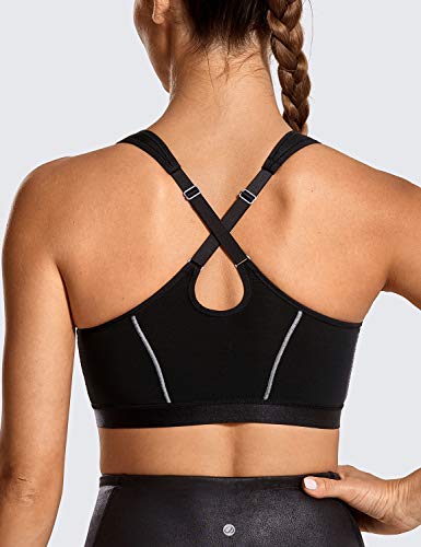 SYROKAN Women's High Impact Front Closure Wirefree Racerback Full Support Sports Bra Black 38E