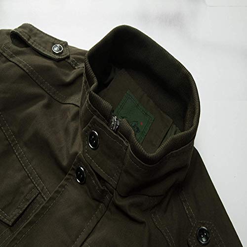 LSSM Winter Plus Size Cotton Jacket Men's Multi-Pocket Tooling Jacket Men's Jacket Casual Windbreaker Cotton Military Jacket Water Resistant Windbreaker Jacket Faux Leather Green 5XL