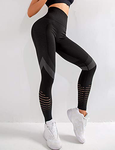 FITTOO Women High Waist Workout Leggings Seamless Gym Active Yoga Pants, Black, S