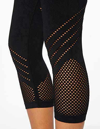 Amazon Brand - AURIQUE Women's Seamless Cropped Sports Leggings, Black (Black), 14, Label:L