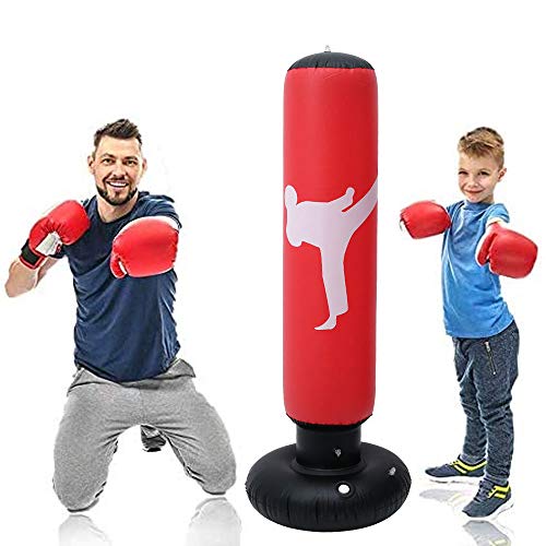 Free Standing Punch Bag for Kids 160cm Inflatable Boxing Punching Bag for Kids Ninja Boxing Bag Bounce Back for Practicing Karate, Taekwondo, MMA, Kids Adults Boxing Toy (Red)