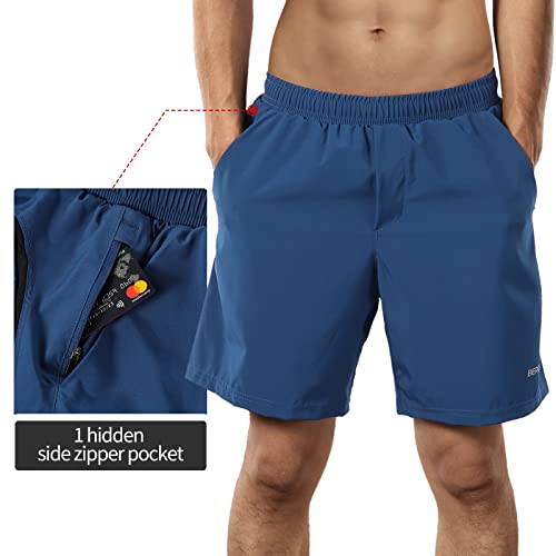 BERGRISAR Men's 7'' Active Running Shorts 2 in 1 with Phone Pocket BG600 Blue Size Large