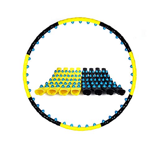 Amea Magnetic Exercise Hula Hoop, Weighted Hula Hoop Fitness Massage Exercise Exercise Sport Detachable 7/8 pcs Easy to Install Double Row Magnetic Fitness Hoop,Yellow Black,8 parts