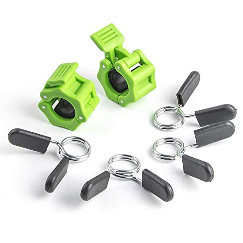 KONUNUS 2 Pieces 1 Inch Barbell Spring Clip Collars Dumbbell Barbell Lock Clips and 2 Pieces Quick Release Exercise Barbell Clamps Clip Collar for Fitness Strength Training