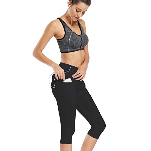 Geekbuzz Women's UPF 50+ Capri Skirted Leggings Adjustable Active Running Tennis Sports Leggings Tights Pants with Skirt & Pockets (Black, XS)