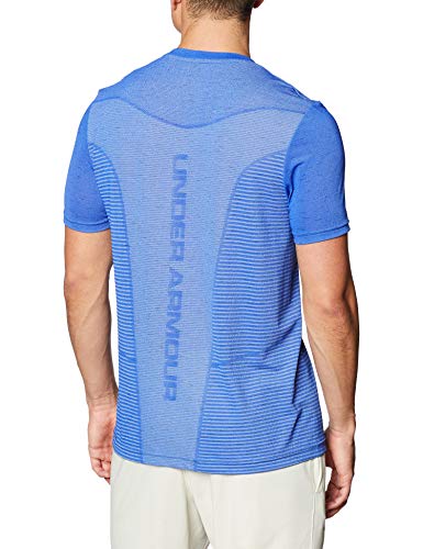Under Armour Seamless Logo SS, Sporty and breathable gym t-shirt, comfortable running apparel with anti-odour technology and 4-way stretch Men, Blue (Emotion Blue / Black), L