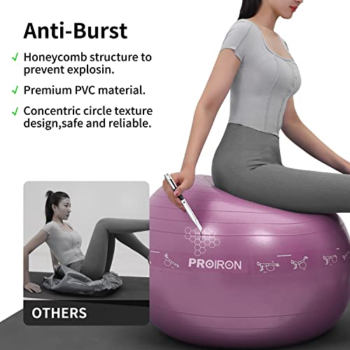 PROIRON Extra Thick Exercise Ball with Postures Shown, Yoga Ball 55cm 65cm 75cm, Anti-Burst Gym Ball, Swiss Ball with Pump for Yoga, Pilates, Fitness