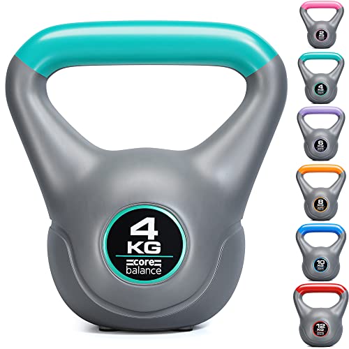Core Balance Grey Vinyl Kettlebell Weight, Home Gym Strength Training, Cardio Workout, Colour Coded, Non Slip Rubber Feet - Gym Store
