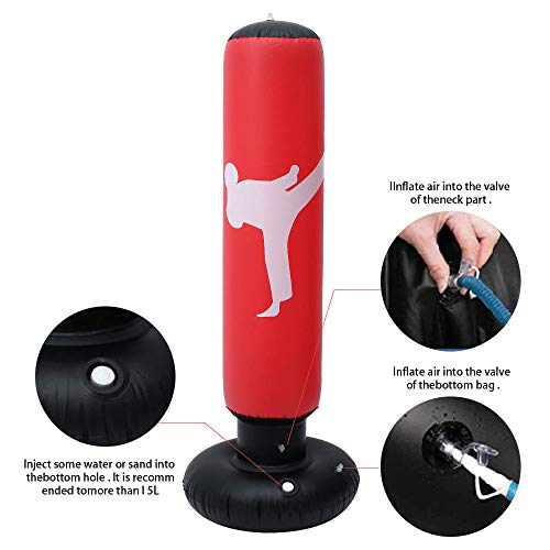 Free Standing Punch Bag for Kids 160cm Inflatable Boxing Punching Bag for Kids Ninja Boxing Bag Bounce Back for Practicing Karate, Taekwondo, MMA, Kids Adults Boxing Toy (Red)