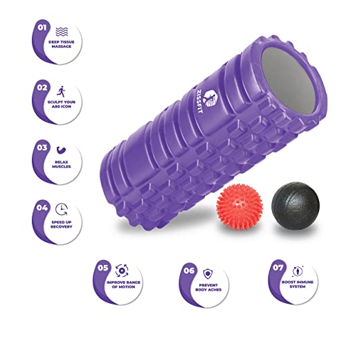 Foam Roller with Massage Balls, Back Roller for Back Pain, Muscles, and Deep Tissue Exercise, High Density EVA Material Massage Roller for Physio-Therapy, Body Fitness and Myofascial Release (Purple)