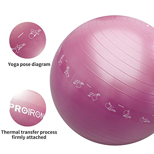 PROIRON Extra Thick Exercise Ball with Postures Shown, Yoga Ball 55cm 65cm 75cm, Anti-Burst Gym Ball, Swiss Ball with Pump for Yoga, Pilates, Fitness