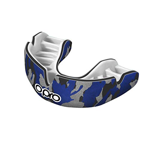 Opro Power-Fit Youth Mouthguard | Gum Shields For Rugby, Hockey, GAA, BJJ, Boxing, and Other Combat Sports - 18 Month Extended Dental Warranty (Youth, Camo - Black/Blue)