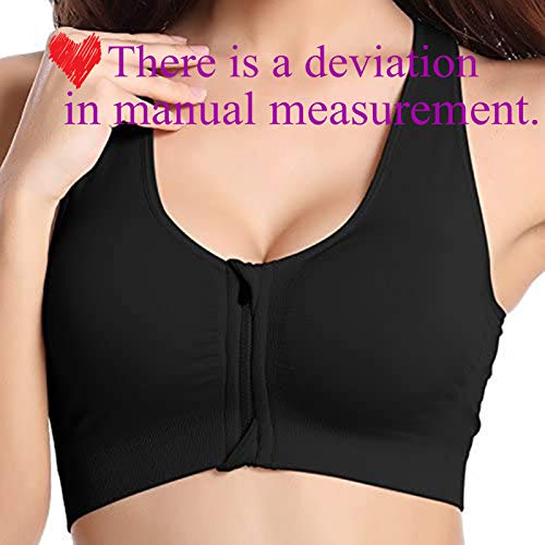 FANSIR Sports Bra for Women, Padded Seamless Bras Good Impact Support Workout Bra Wireless Zipper Front Post Surgery Bra with Removable Pads Bralette, XL, Black