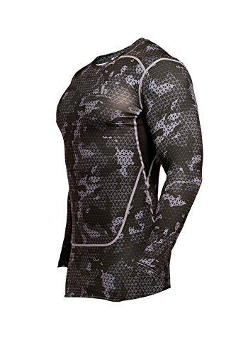 Fringoo Compression Base Layer Men’s Training Top Workout T-Shirt Dri-FIT Long Sleeve Gym Shirt Thermal Underwear S M L XL (Army Black - Top/Medium)