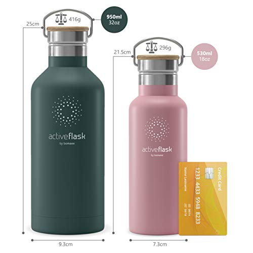Stainless Steel Water Bottle + Straw (3 Lids) - Leak-Proof & BPA-free | Vacuum Insulated ACTIVE FLASK Drinking Bottles - 24h Cold / 12h Hot, 1l/500ml Outdoor Thermos Mug, Tea Coffee, Sport Camping Gym